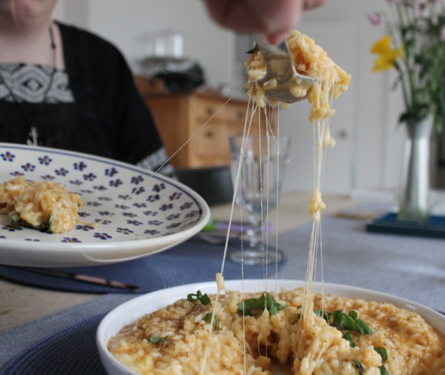 Risottó með tómatmauki og mozzarella