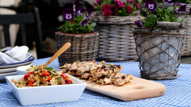 Grilluð rósmarín kjúklingaspjót